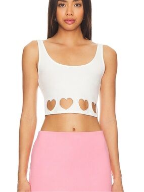 Lovers + Friends White Cropped Tank Top with Heart Cutouts